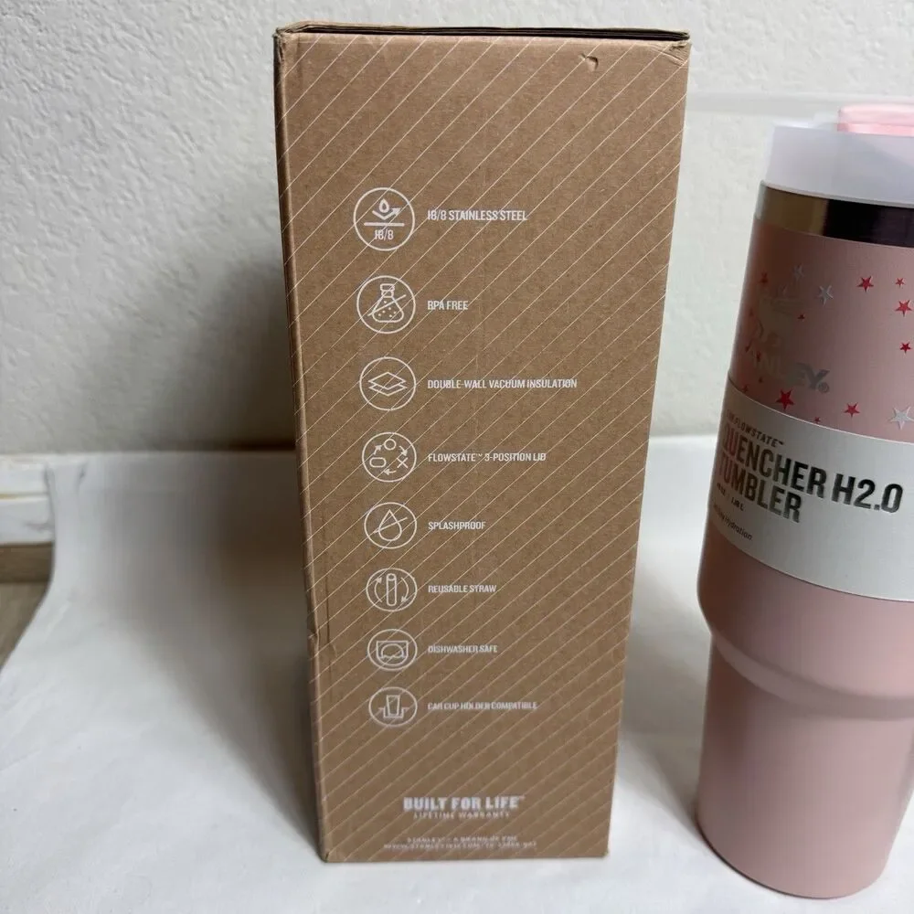 Stanley The Clean Slate Quencher H2.0 Flowstate Tumbler Bloom 40 OZ Pink Stars - Picture 7 of 8